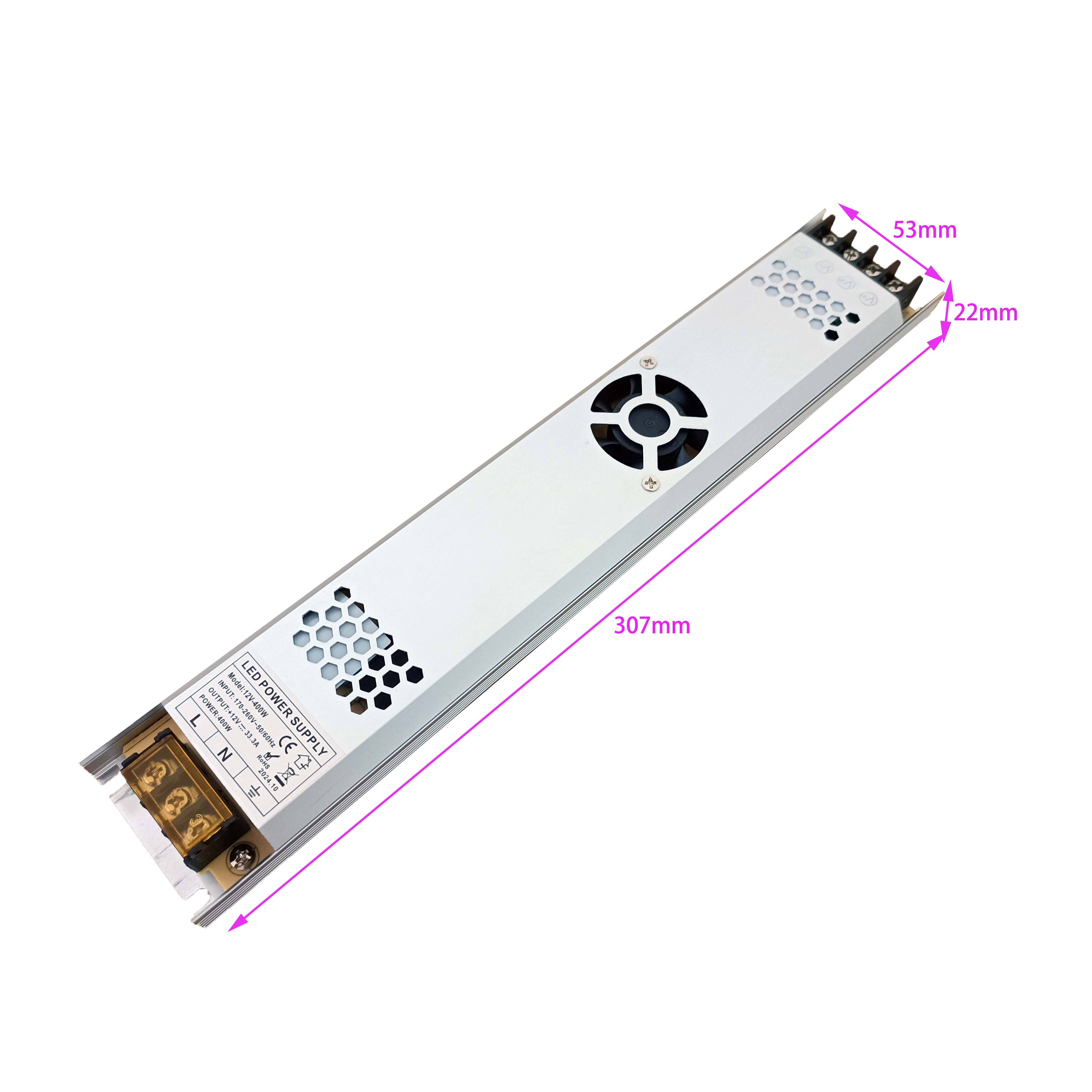 Тұрақты ток 12v 400w ультра жұқа жарықдиодты жарық қорапшасының қуат көзі
