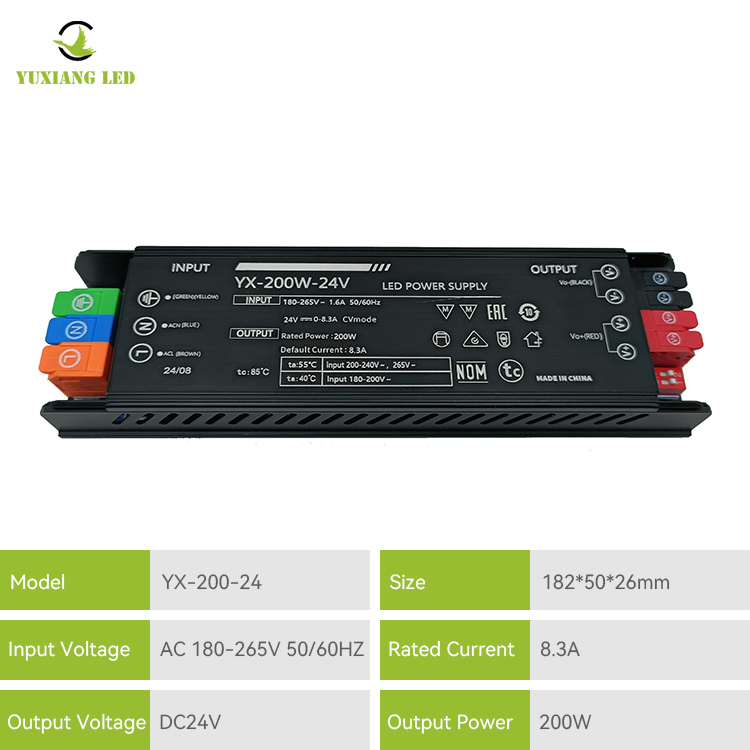 Жарықдиодты 24v 200w Жарықдиодты сызықты жарықтандыру қуат көзі